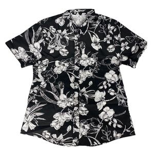 Hawaiian  Mens Shirt L Hawaiian Short Sleeve Button Up  Black  Flower-Unworn